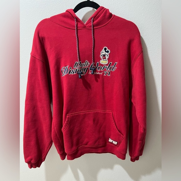 Disney Red Hoodie Sweater, adult small, Mickey Mouse, EUC, Epcot, classic - Picture 1 of 7